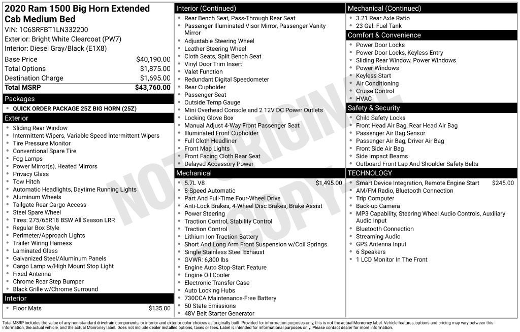 2020 RAM 1500 Big Horn/Lone Star Quad Cab 4WD