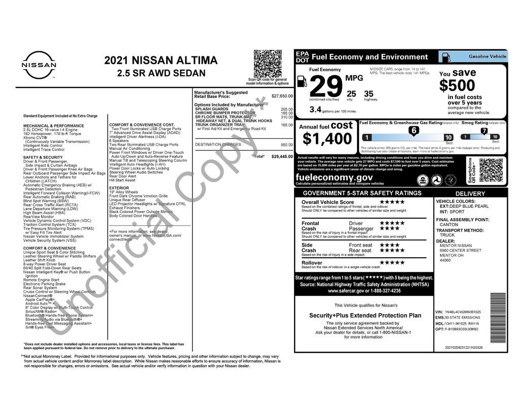 2021 Nissan Altima 2.5 SR AWD