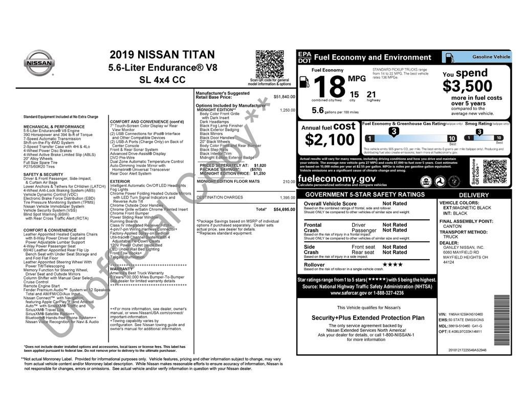 2019 Nissan Titan SL Midnight Edition 4WD