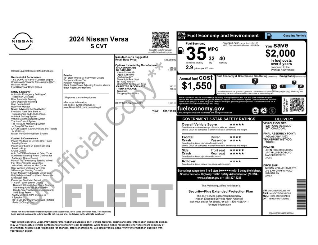 2024 Nissan Versa 1.6 S Plus Package