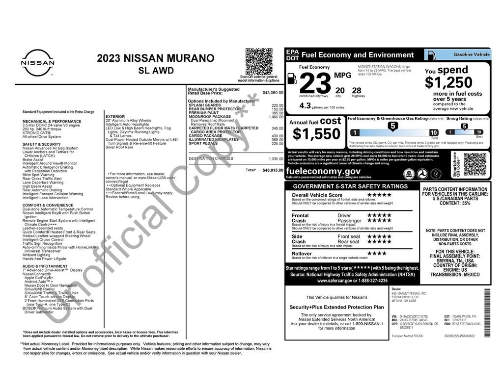 2023 Nissan Murano SL Moonroof Package AWD