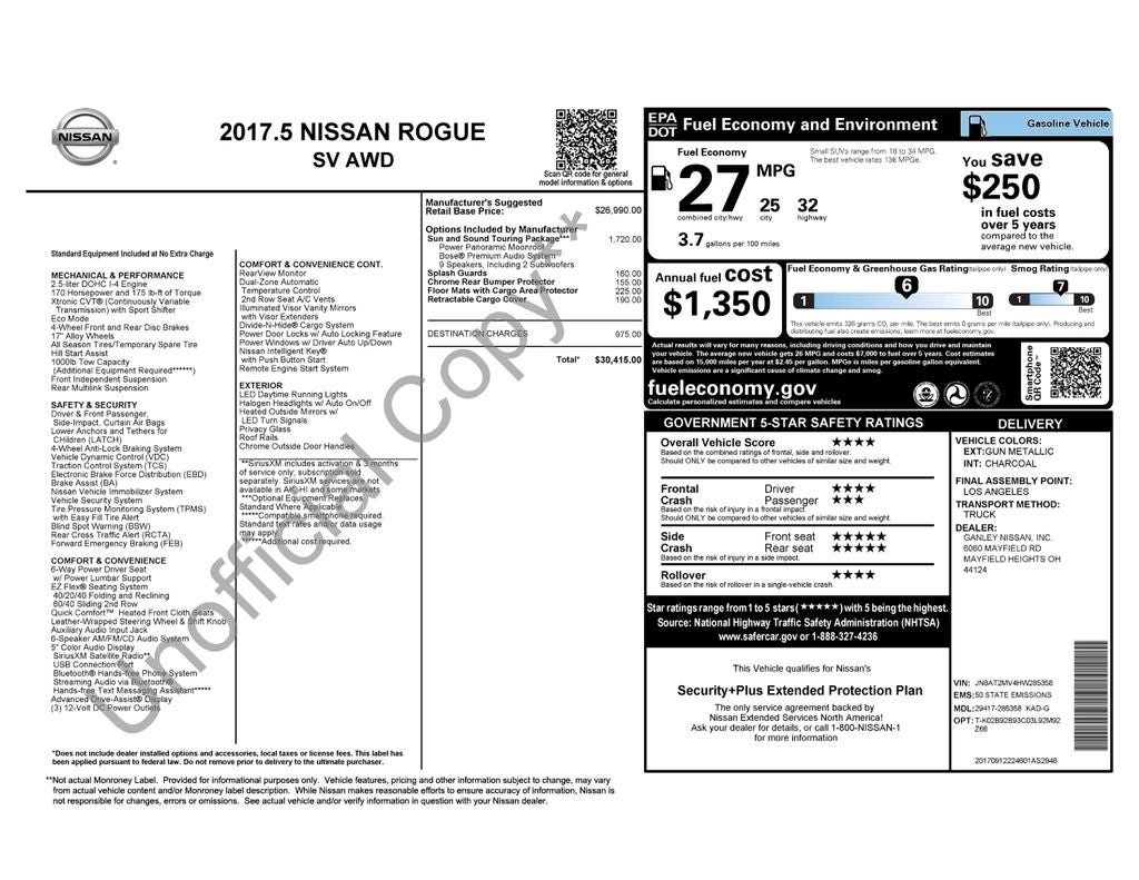 2017 Nissan Rogue SV Sun and Sound Touring AWD